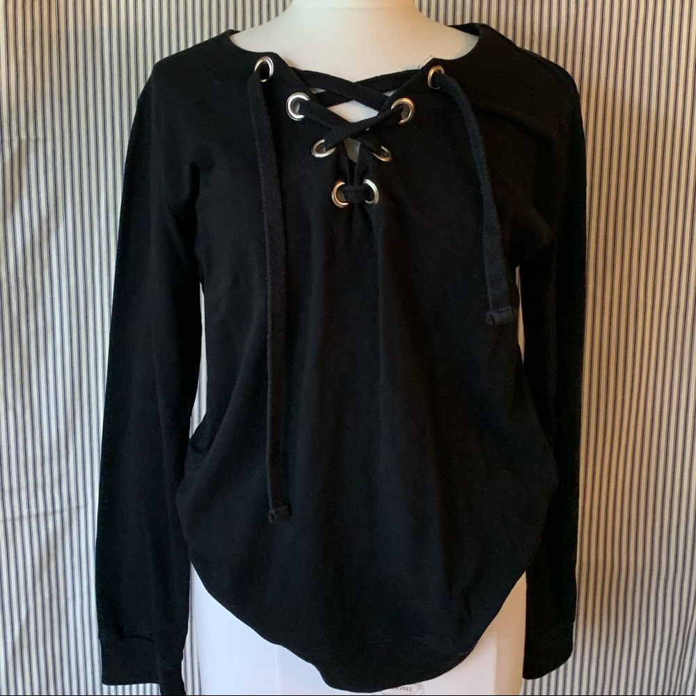 Black Sweatshirt with Lace-Up Front